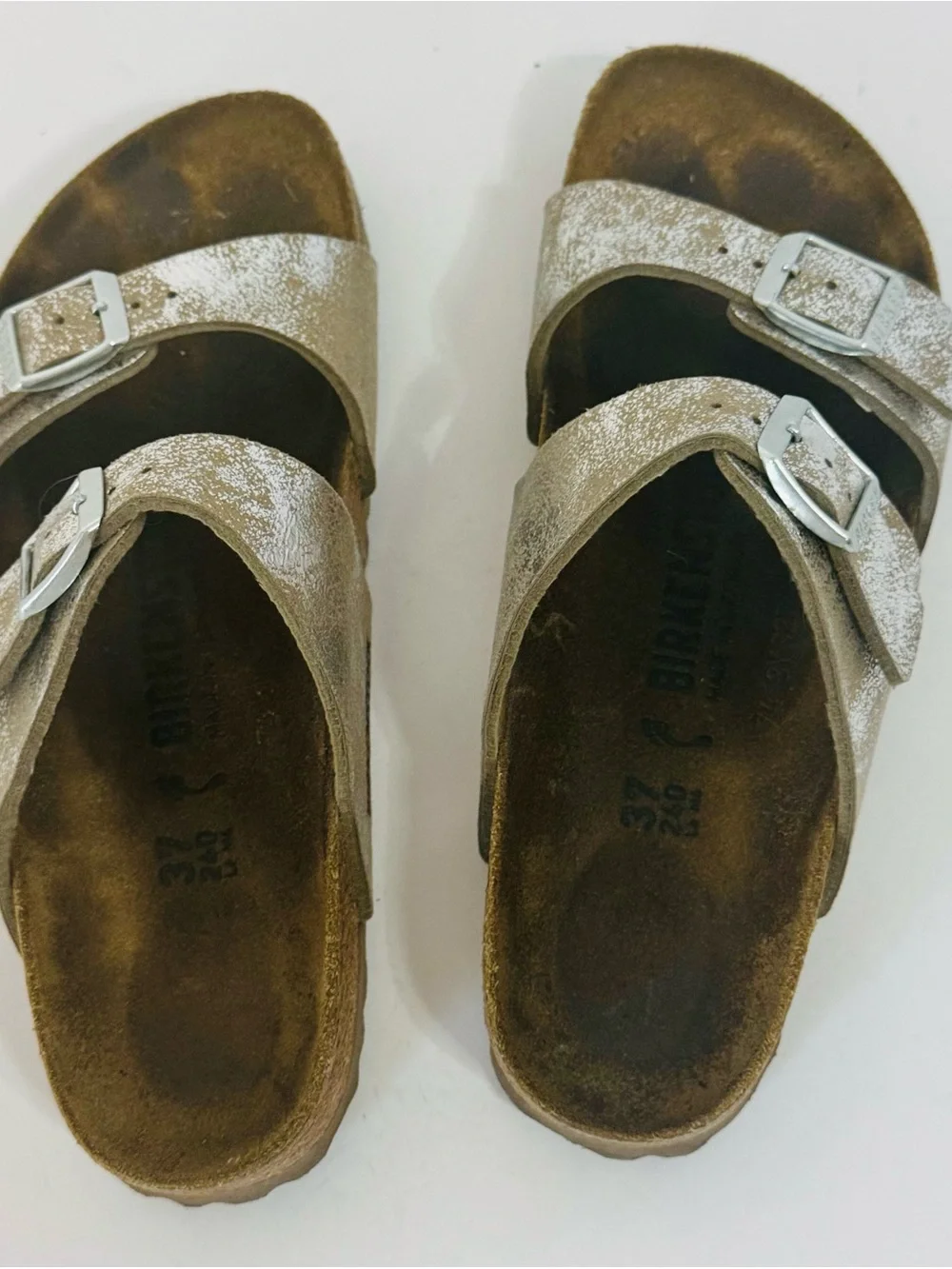 Women’s Arizona Burnished Silver Birkenstock Sandals